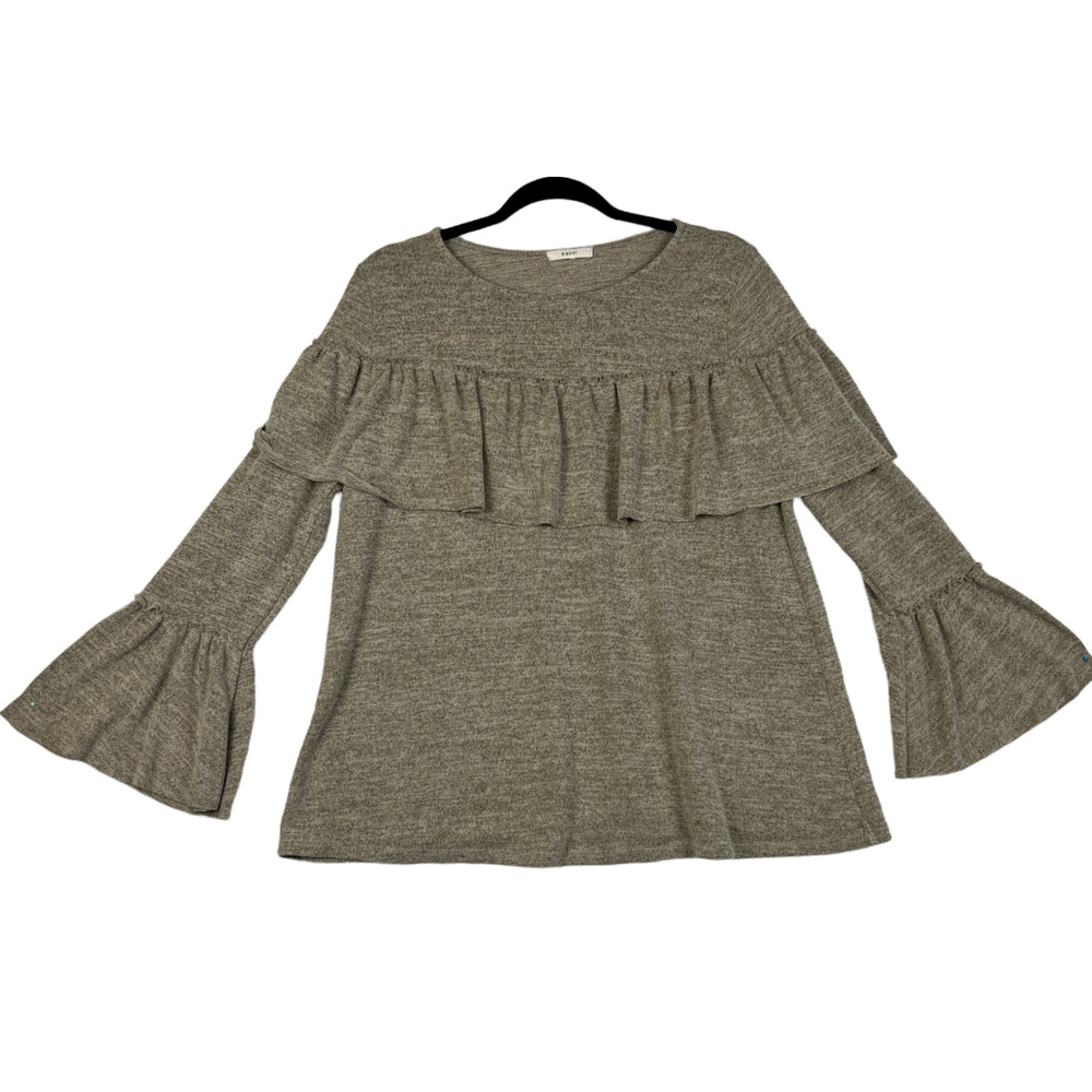 Easel Ruffle Top Bell 3/4 sleeves Brown Knit Womens size Small